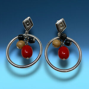 Vintage Y2K Beaded Silver Tone Dangle Earrings Pierced Bohemian Art to Wear